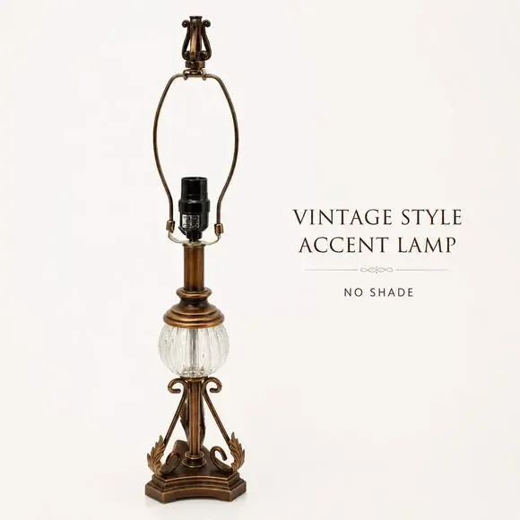 Vintage Style Bronze Accent Lamp Ribbed Glass Hollywood Regency No Shade